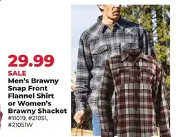 Runnings Noble Outfitters Men's Brawny Snap Front Flannel Shirt or Women's Brawny Shacket offer