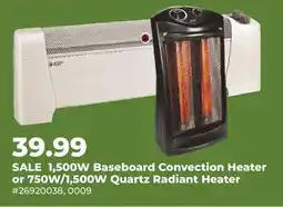 Runnings Beyond Heat 1,500W Baseboard Convection Heater or 750W/1, 500W Quartz Radiant Heater offer