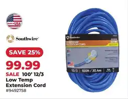 Runnings Southwire 100' 12/3 Low Temp Extension Cord offer