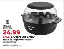 Runnings West Bend 6 Quart Stir Crazy Hot Oil Popcorn Maker offer