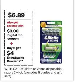 CVS Gillette or Venus disposable razors 3-4 ct offer