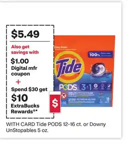 CVS Tide PODS 12-16 ct. or Downy UnStopables 5 oz offer