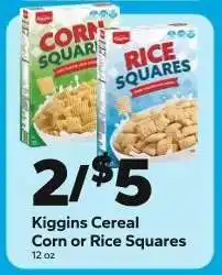 Save a Lot Kiggins Cereal Corn or Rice Squares offer