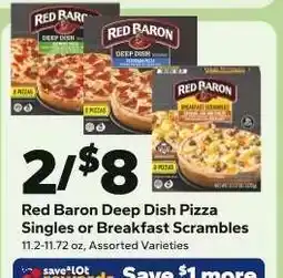 Save a Lot Red Baron Deep Dish Pizza Singles or Breakfast Scrambles offer