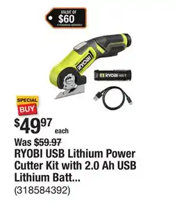 The Home Depot RYOBI USB Lithium Power Cutter Kit with 2.0 Ah USB Lithium Battery and Charging Cable offer
