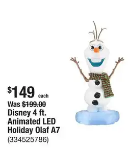 The Home Depot Disney 4 ft. Animated LED Holiday Olaf A7 offer