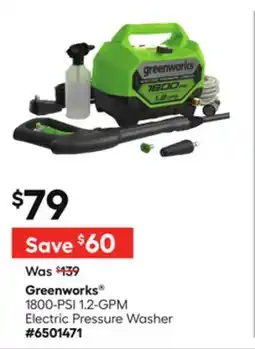Lowe's Greenworks 1800-PSI 1.2-GPM Electric Pressure Washer offer