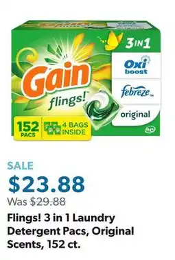 Sam's Club Flings! 3 in 1 Laundry Detergent Pacs, Original Scents, 152 ct offer