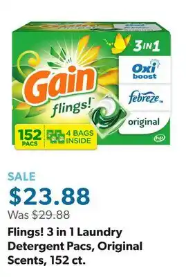 Sam's Club Flings! 3 in 1 Laundry Detergent Pacs, Original Scents, 152 ct offer