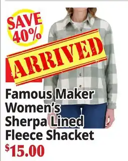 Ocean State Job Lot Famous Maker Women's Sherpa Lined Fleece Shacket offer