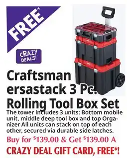 Ocean State Job Lot Craftsman ersastack 3 Pc. Rolling Tool Box Set offer