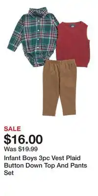 TJ Maxx Infant Boys 3pc Vest Plaid Button Down Top And Pants Set offer