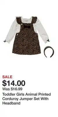 TJ Maxx Toddler Girls Animal Printed Corduroy Jumper Set With Headband offer