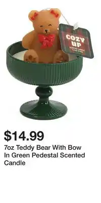 TJ Maxx 7oz Teddy Bear With Bow In Green Pedestal Scented Candle offer