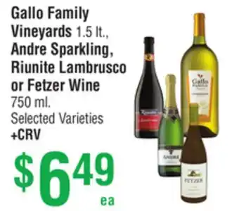 Smart & Final Gallo Family Vineyards, Andre Sparkling, Riunite Lambrusco or Fetzer Wine offer