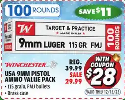 Big 5 Winchester USA 9mm Pistol Ammunition Value Pack offer
