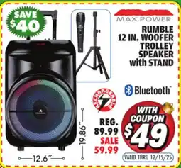 Big 5 Max Power Rumble 12 Woofer Bluetooth Trolley Speaker with Stand offer