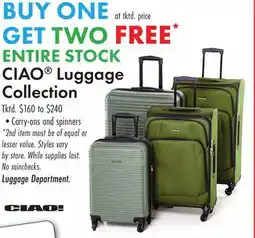 Boscov's ENTIRE STOCK CIAO Luggage Collection offer