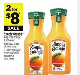 Dollar General Simply Orange Pulp Free Orange Juice offer