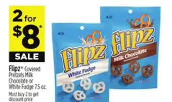 Dollar General Flipz Covered Pretzels Milk Chocolate or White Fudge offer