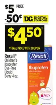 Dollar General Rexall Children's Ibuprofen Dye-Free Liquid Berry offer