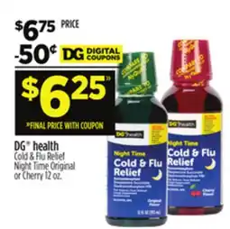 Dollar General DG health Cold & Flu Relief Night Time Original or Cherry offer