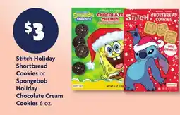 Family Dollar Stitch Holiday Shortbread Cookies or Spongebob Holiday Chocolate Cream Cookies offer