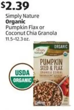Aldi Simply Nature Organic Pumpkin Flax or Coconut Chia Granola offer