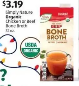 Aldi Simply Nature Organic Chicken or Beef Bone Broth offer