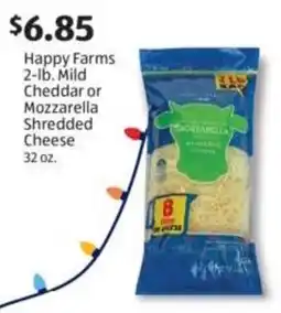 Aldi Happy Farms Mild Cheddar or Mozzarella Shredded Cheese offer