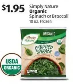 Aldi Simply Nature Organic Spinach or Broccoli offer