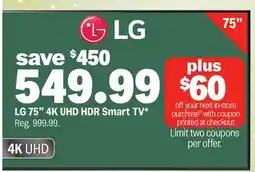 Meijer LG 75 4K UHD HDR Smart TV offer