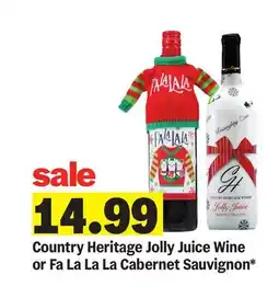 Meijer Country Heritage Jolly Juice Wine or Fa La La La Cabernet Sauvignon offer