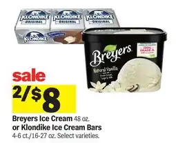 Meijer Breyers Ice Cream 48 oz. or Klondike Ice Cream Bars 4-6 ct./16-27 oz offer