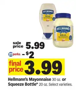 Meijer Hellmann's Mayonnaise 30 oz. or Squeeze Bottle* 20 oz offer