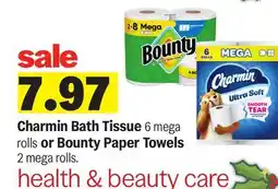 Meijer Charmin Bath Tissue 6 mega rolls or Bounty Paper Towels 2 mega rolls offer