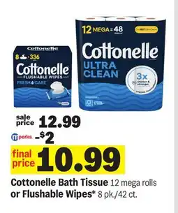 Meijer Cottonelle Bath Tissue 12 mega rolls or Flushable Wipes* 8 pk./42 ct offer