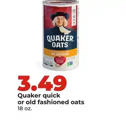 Hy-Vee Quaker quick or old fashioned oats offer