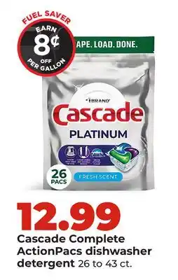 Hy-Vee Cascade Complete ActionPacs dishwasher detergent offer