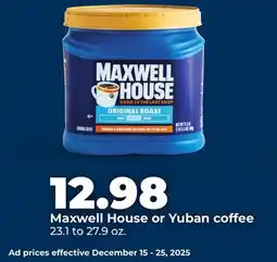 Hy-Vee Maxwell House or Yuban coffee offer
