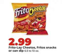 Hy-Vee Frito-Lay Cheetos, Fritos snacks or can dip offer