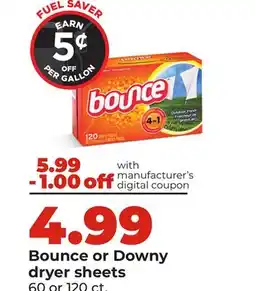 Hy-Vee Bounce or Downy dryer sheets offer