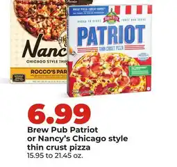 Hy-Vee Brew Pub Patriot or Nancy's Chicago style thin crust pizza offer
