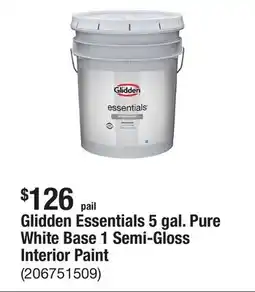 The Home Depot Glidden Essentials 5 gal. Pure White Base 1 Semi-Gloss Interior Paint offer