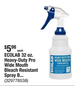 The Home Depot ECOLAB 32 oz. Heavy-Duty Pro Wide Mouth Bleach Resistant Spray Bottle offer