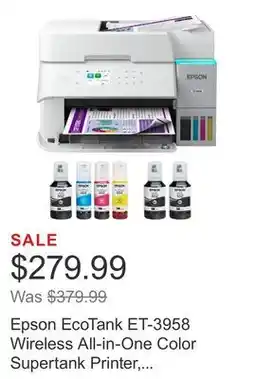 Costco Epson EcoTank ET-3958 Wireless All-in-One Color Supertank Printer, White offer
