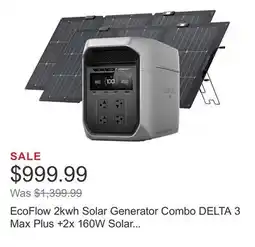 Costco EcoFlow 2kwh Solar Generator Combo DELTA 3 Max Plus +2x 160W Solar Panel offer