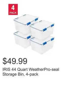 Costco IRIS 44 Quart WeatherPro-seal Storage Bin, 4-pack offer