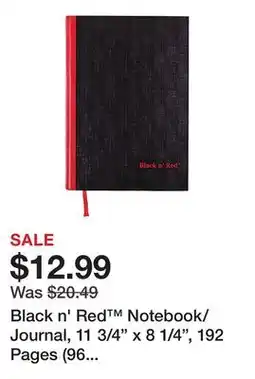 Office Depot Black n' Red Notebook/Journal, 11 3/4 x 8 1/4, 192 Pages (96 Sheets), Black/Red, (D66174) offer