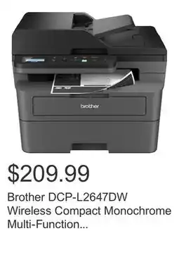 Costco Brother DCP-L2647DW Wireless Compact Monochrome Multi-Function Laser Printer offer